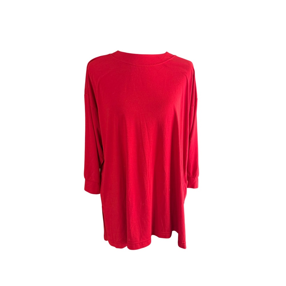 Athleta Red‎ Long Sleeve Tunic Top Crew Neck High Low Hem Modal Blend Small